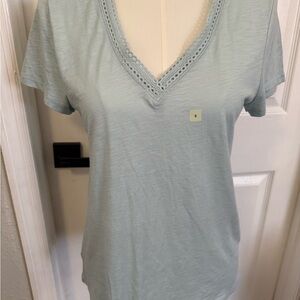 LOFT Soft Blue Lace Trim V-Neck Tee